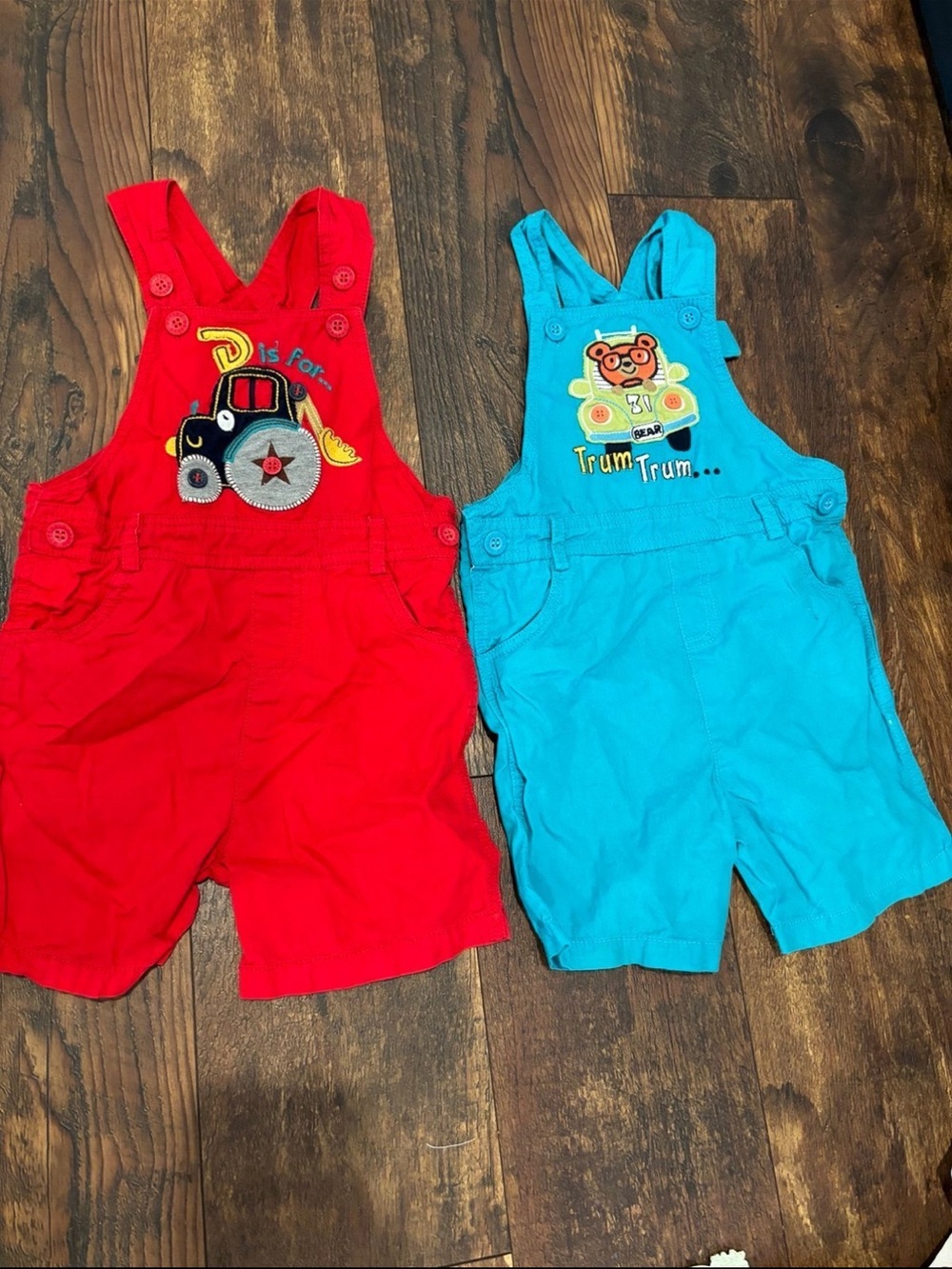 Beebay Boys Cotton Overalls - Red and Turquoise - 18-24 months